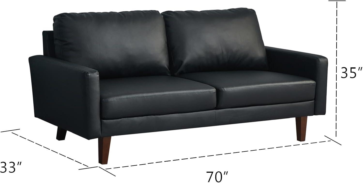 Hybition Faux Leather Sofa Mid-Century Modern Couch for Living Room/Office-Black