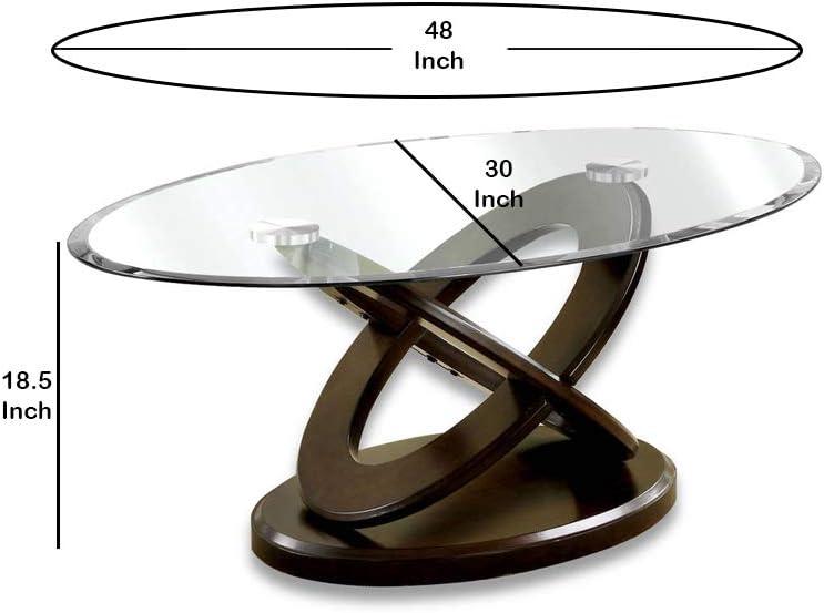 Benjara Oval Glass Top Coffee Table with Cross Oval Base, Brown and Clear