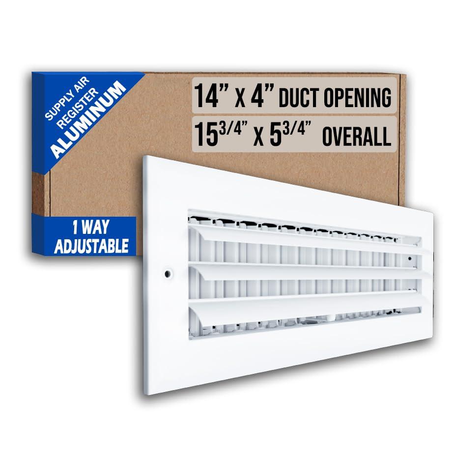 Fits 14x4 Duct Opening Aluminum 1-WAY Adjustable Air Supply Grille by Handua | Curved Blade Register Vent Cover for Sidewall & Ceiling | White | Outer Size: 15.75" X 5.75"