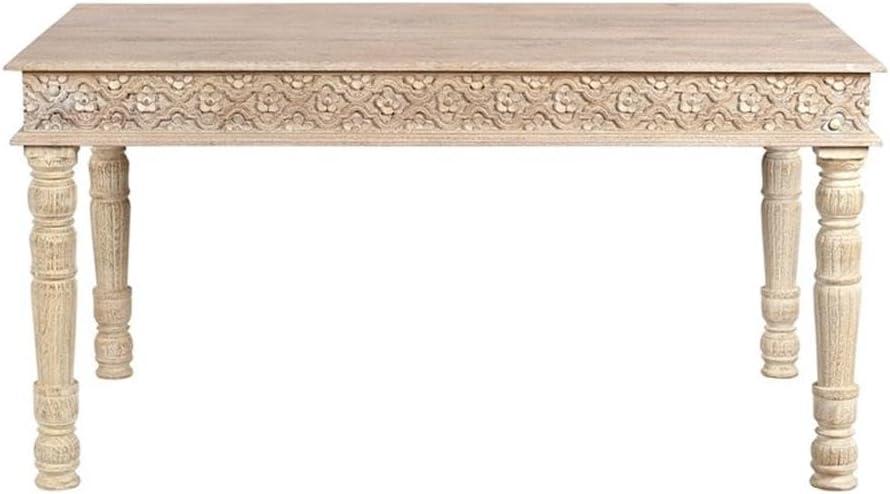 Taran Designs Milton 60" Carved Solid Wood Dining Table in White