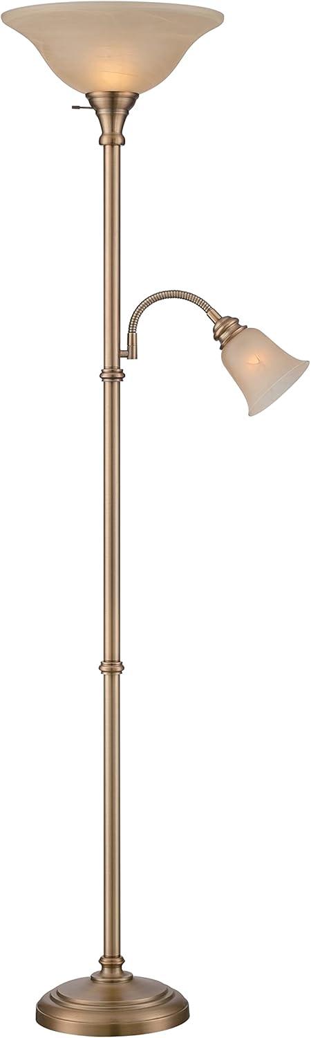 Adjustable Bronze Torchiere Lamp with Amber Glass Shade