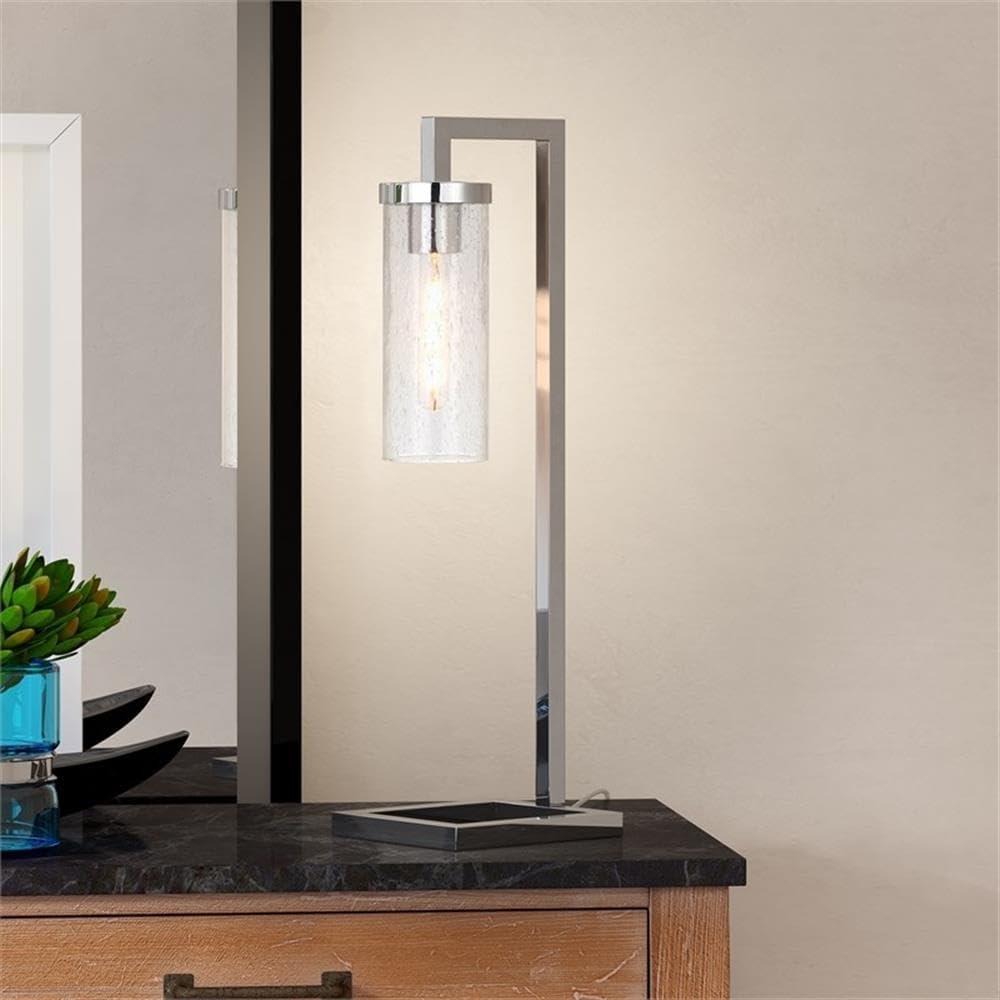 Evelyn&Zoe Modern Metal Table Lamp with Seeded Glass Shade