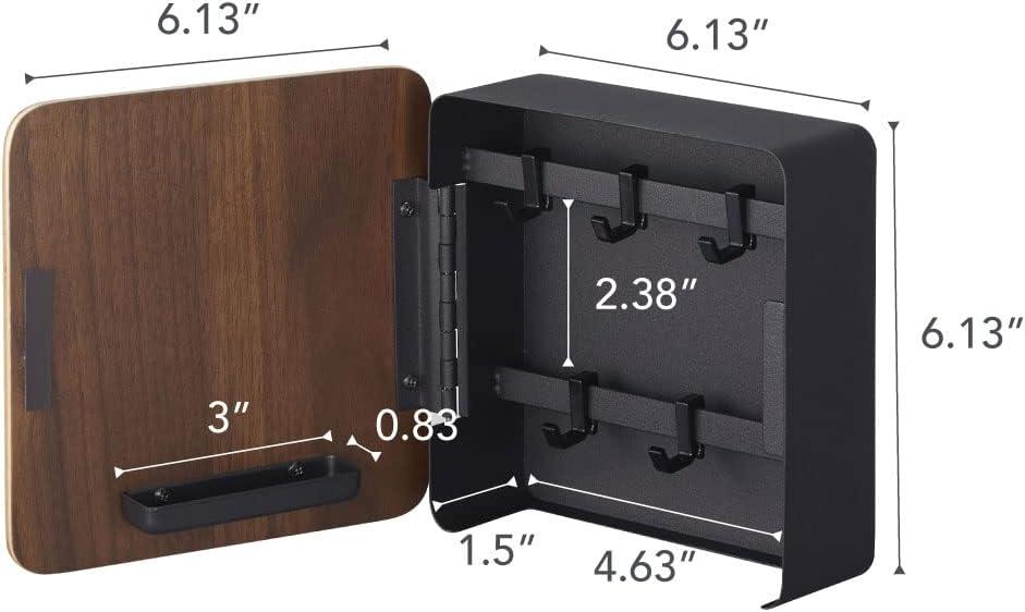 Yamazaki Home Yamazaki Home Square Magnetic Key Cabinet, Wood Accented Keychain Organizer, Steel + Wood, Magnetic