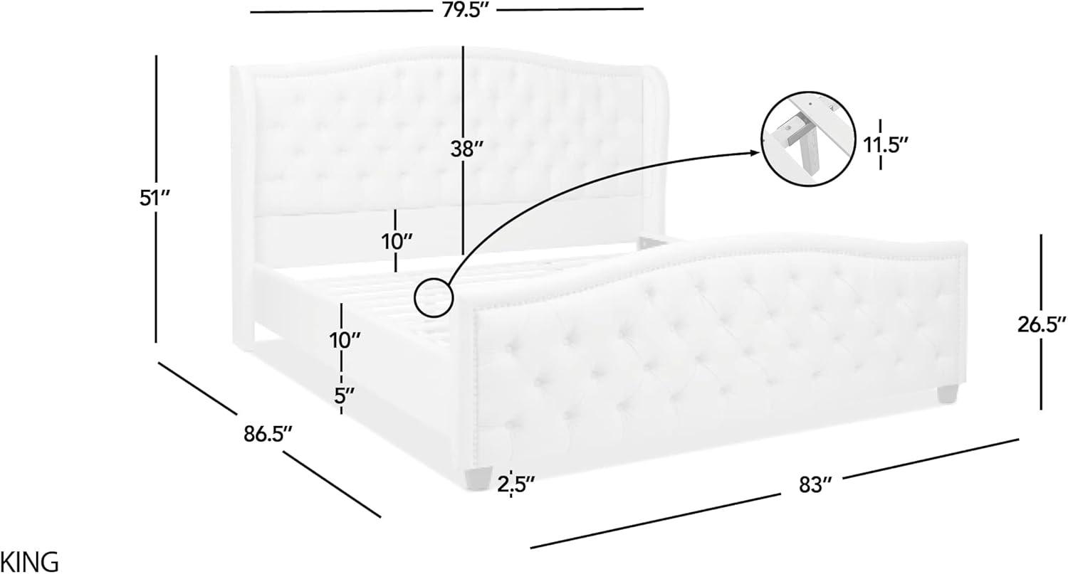 Jennifer Taylor Home Fontana Wingback Upholstered Platform Bed Frame, King, Sky Neutral Beige Polyester