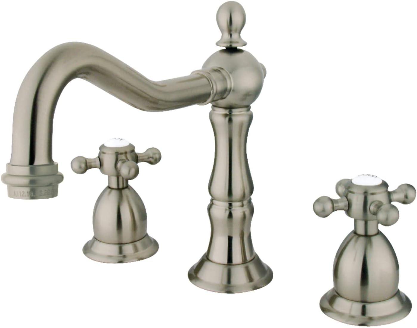 Kingston Brass Heritage Two-Handle 3-Hole Deck Mount Widespread Bathroom Faucet with Brass Pop-Up Drain