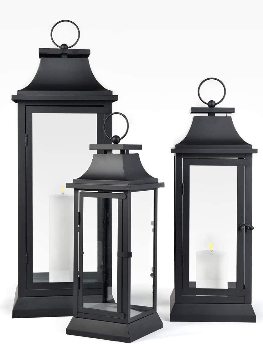 Small Black Iron Hurricane Lantern with Clear Glass Panels