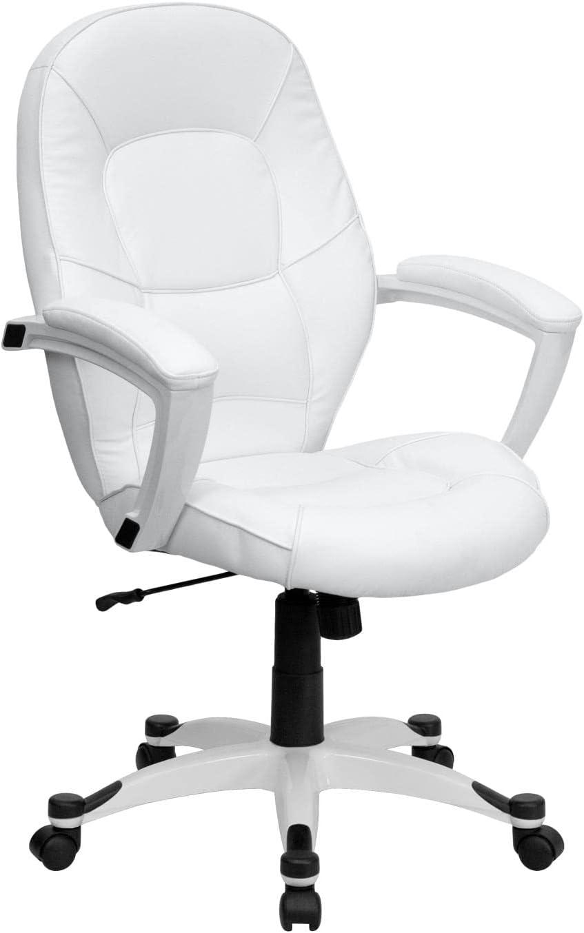 Elite High-Back White LeatherSoft Executive Swivel Office Chair with Sleek White Base