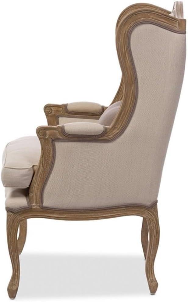 Baxton Studio Oreille Accent Chair in Dark Beige and Brown