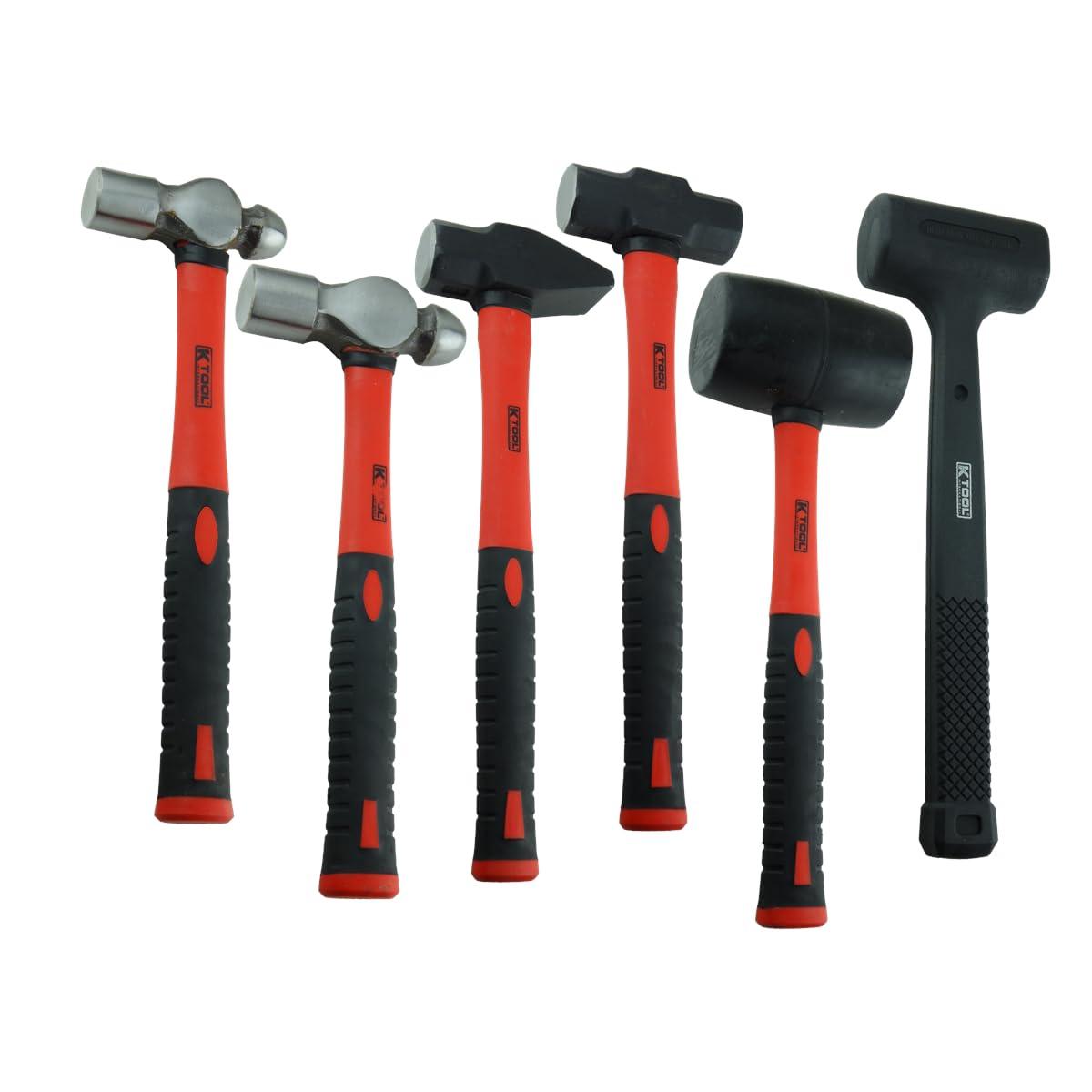 K Tool 71770 6 Piece Hammer Set, Carbon Steel, Ergonomic Handles