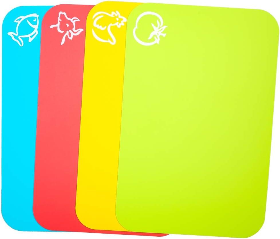 Small Flexible Plastic Cutting Board Mats, Cutting Boards Mats With Food Icons, Gripped Back and Dishwasher Safe, Set of 4 (7.5x11.4inch)