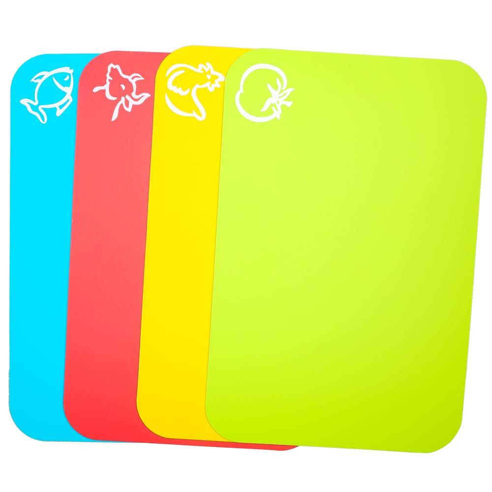 Small Flexible Plastic Cutting Board Mats, Cutting Boards Mats With Food Icons, Gripped Back and Dishwasher Safe, Set of 4 (7.5x11.4inch)