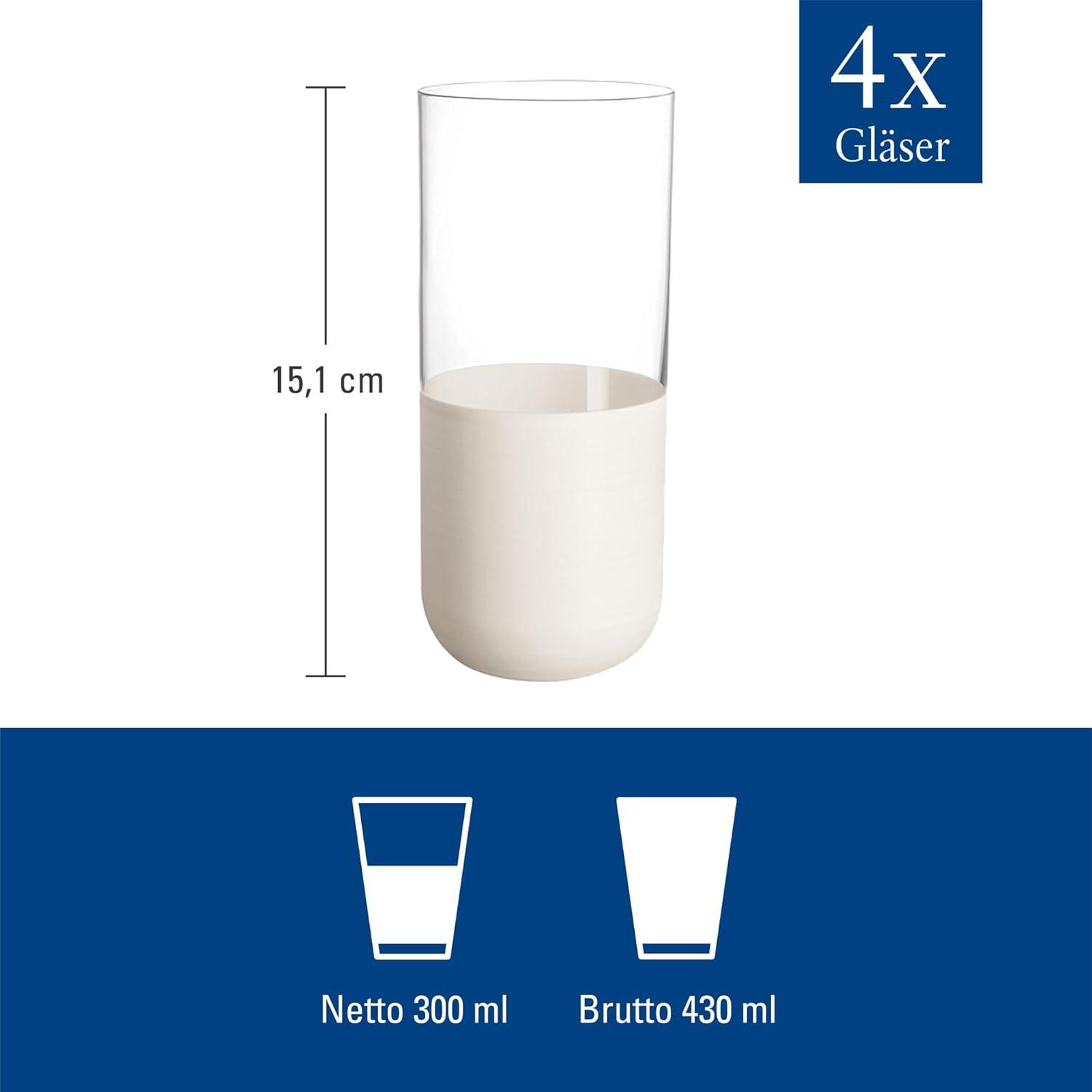 Set of 4 Matte White and Clear Crystal Long Drink Tumblers