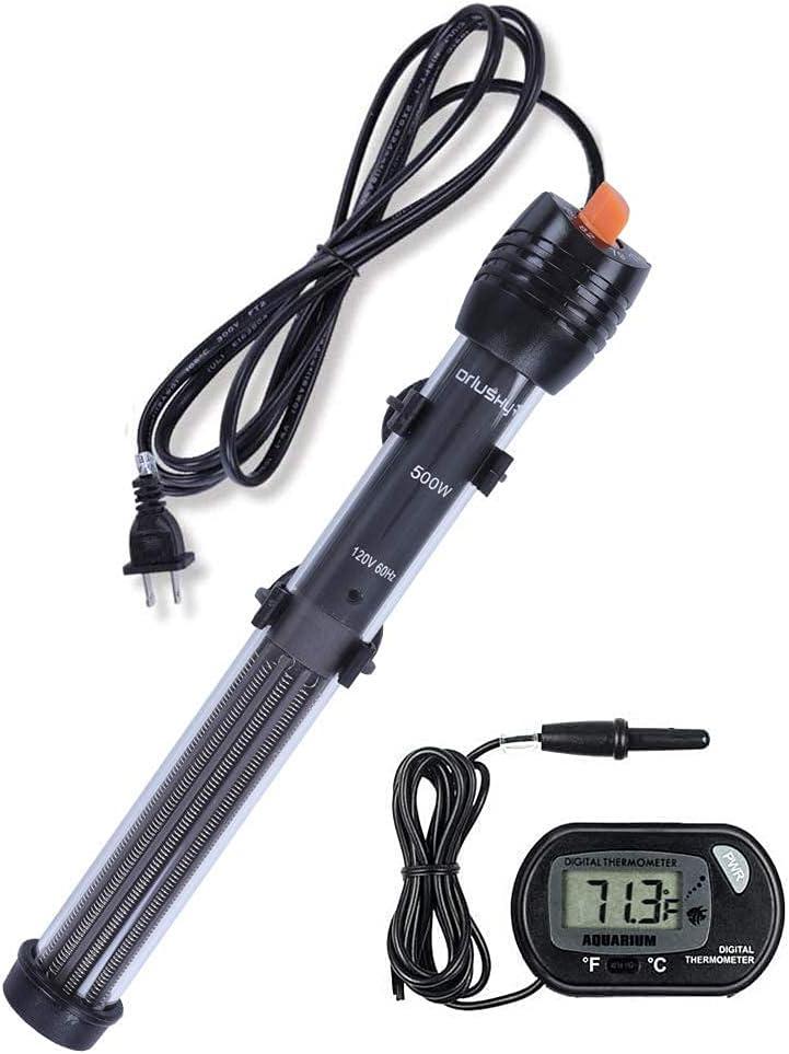 Orlushy 100W Adjustable Submersible Aquarium Heater with Thermometer