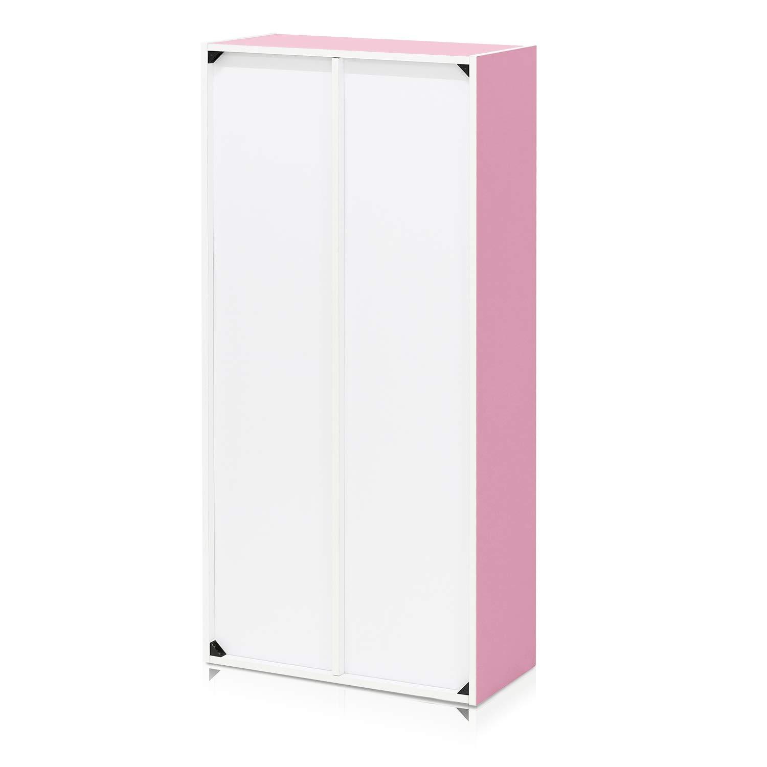 Furinno 7-Cube Reversible Decorative Bookshelf Open Bookcase Storage Shelf Display Cabinet for Kids Room&Living Room&Home Office,White/Pink
