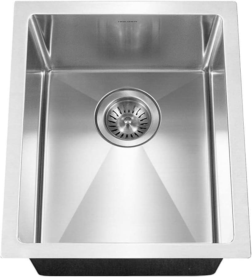 Houzer Savoir Undermount Stainless Steel 12" x 14" Bar Prep Sink, Strainer & Grid Included