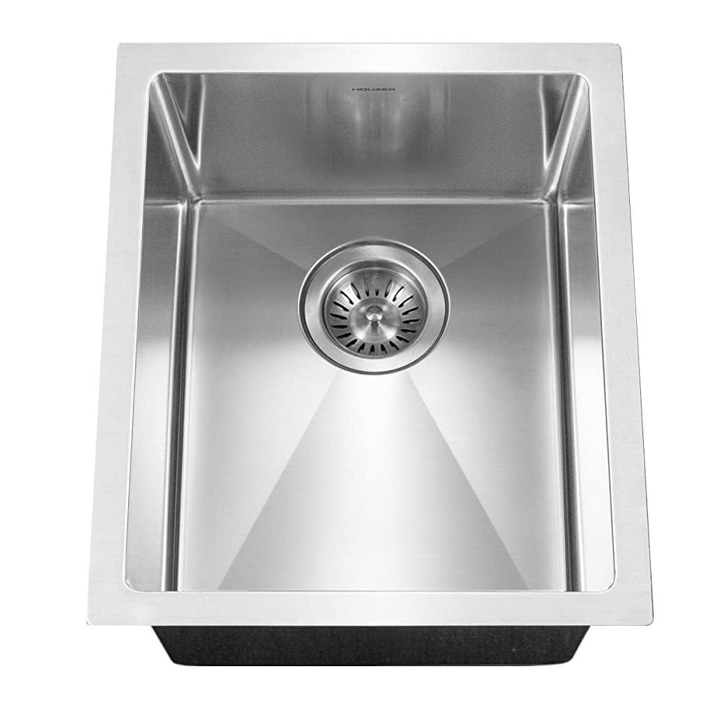Houzer Savoir Undermount Stainless Steel 12" x 14" Bar Prep Sink, Strainer & Grid Included