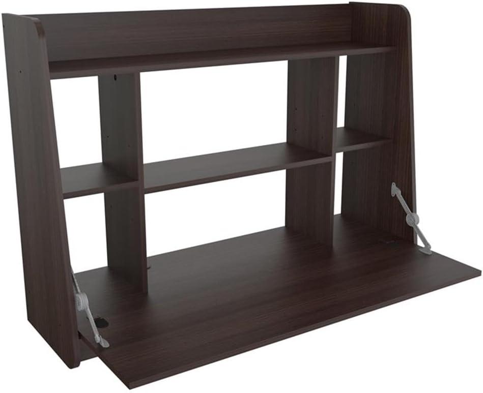 Inval Wall Mounted Floating Wall Desk with Storage Shelves, Espresso