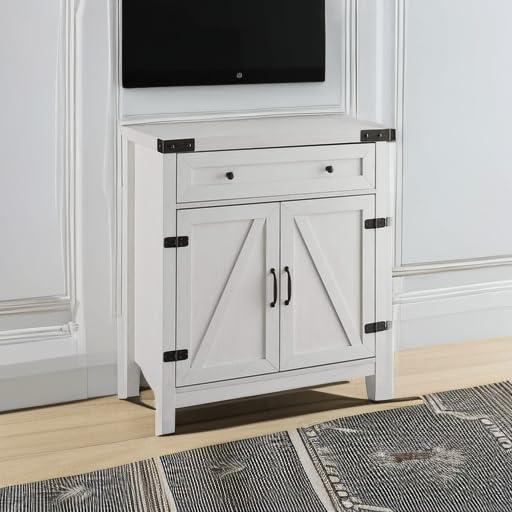 Walker Edison Modern Farmhouse 2 Barn Door Accent Cabinet, Brushed White