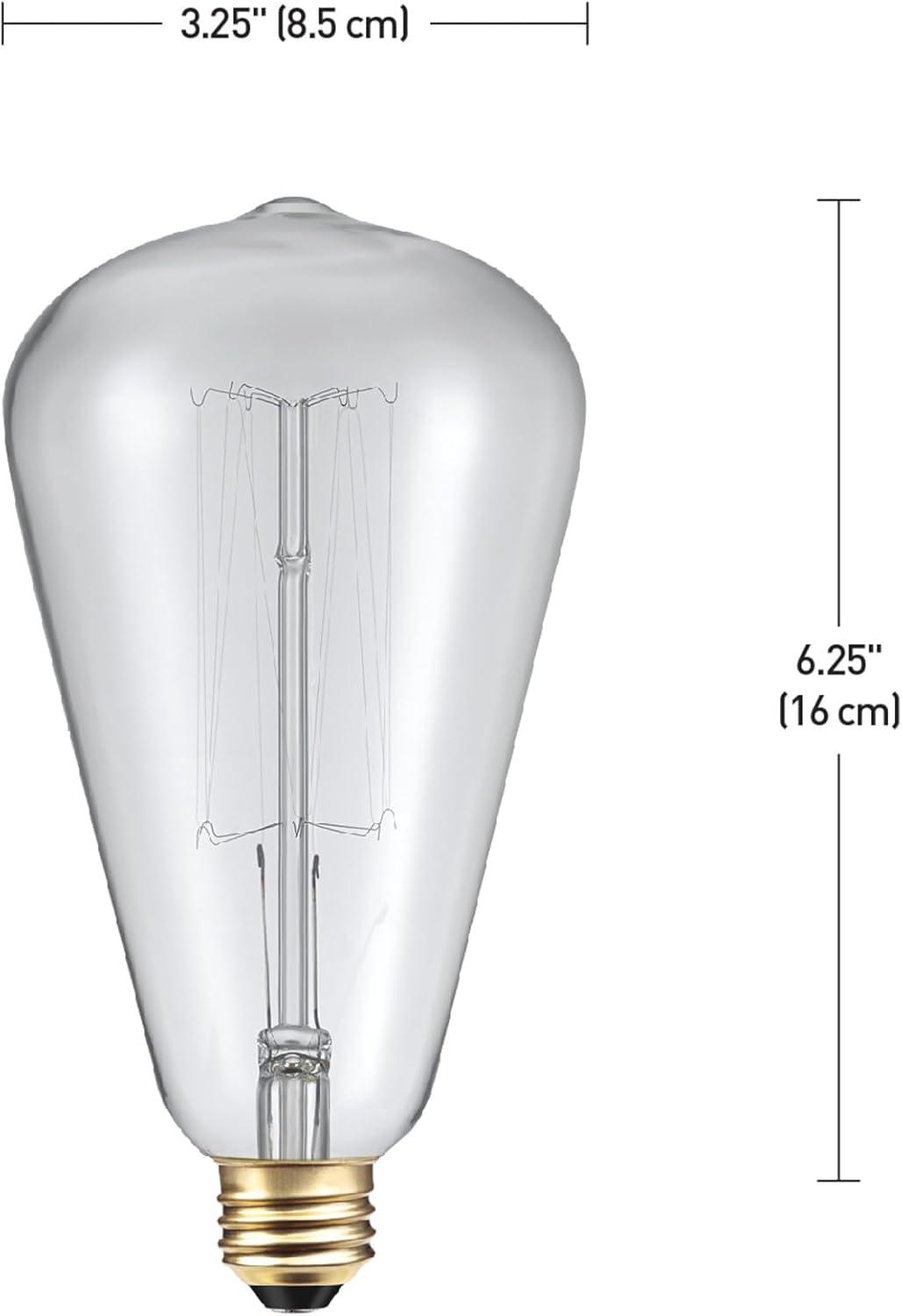 Globe Electric 60W Vintage Edison S-Type Clear Glass Dimmable Incandescent Light Bulb, 83008