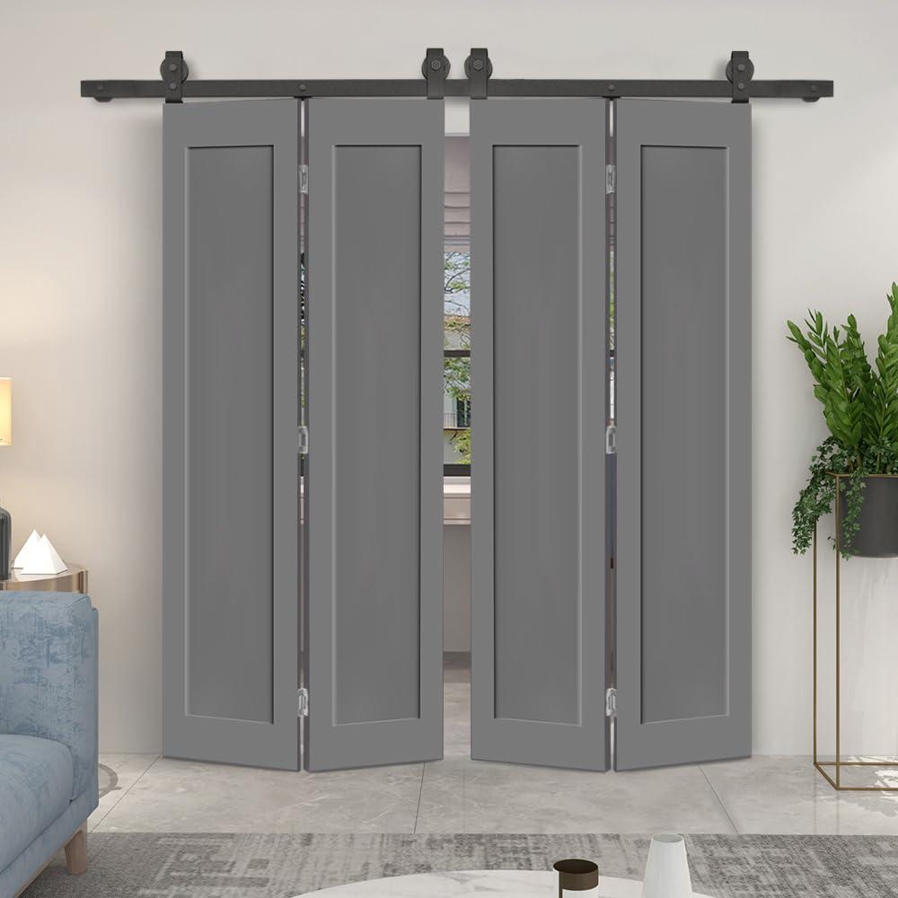 Calhome 1 Panel Shaker Composite Double Bi-Fold Door with Barn Door Hardware Kit