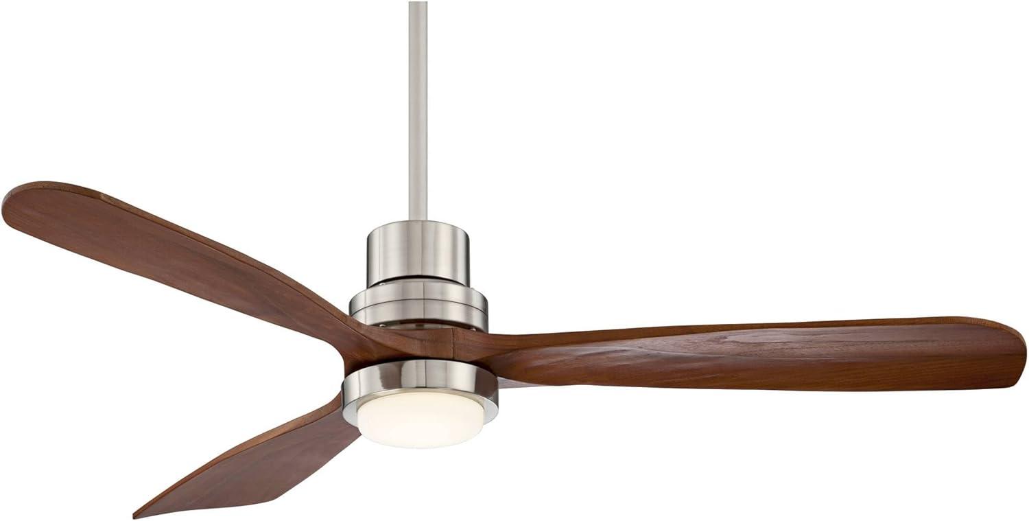 52" Casa Vieja Delta-Wing DC Rustic Farmhouse 3 Blade Indoor Ceiling Fan LED Light Remote Control Brushed Nickel Walnut Wood for Living Room Kitchen