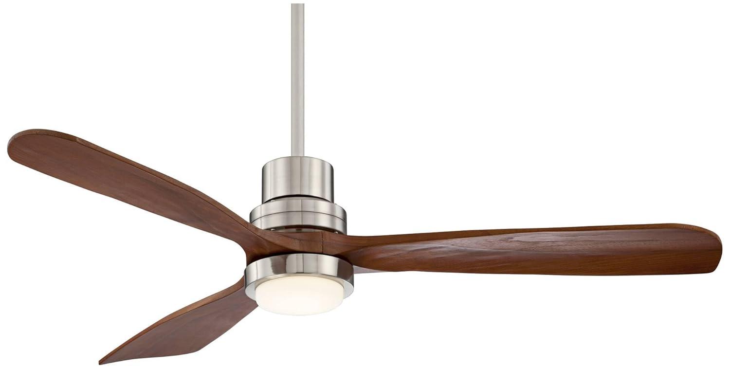 52" Casa Vieja Delta-Wing DC Rustic Farmhouse 3 Blade Indoor Ceiling Fan LED Light Remote Control Brushed Nickel Walnut Wood for Living Room Kitchen