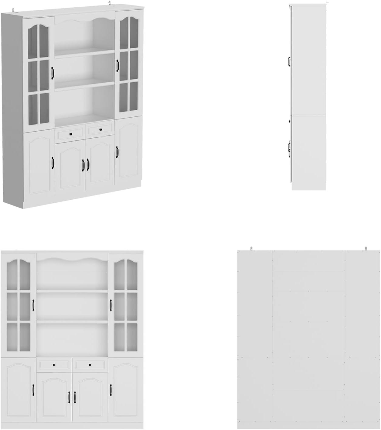 FUFU&GAGA White Tall Wood Bookshelf with Glass Doors Adjustable Shelves