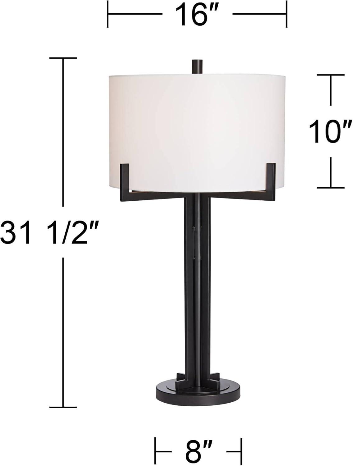 Idira 28" Modern Industrial Black Metal Table Lamp with White Drum Shade