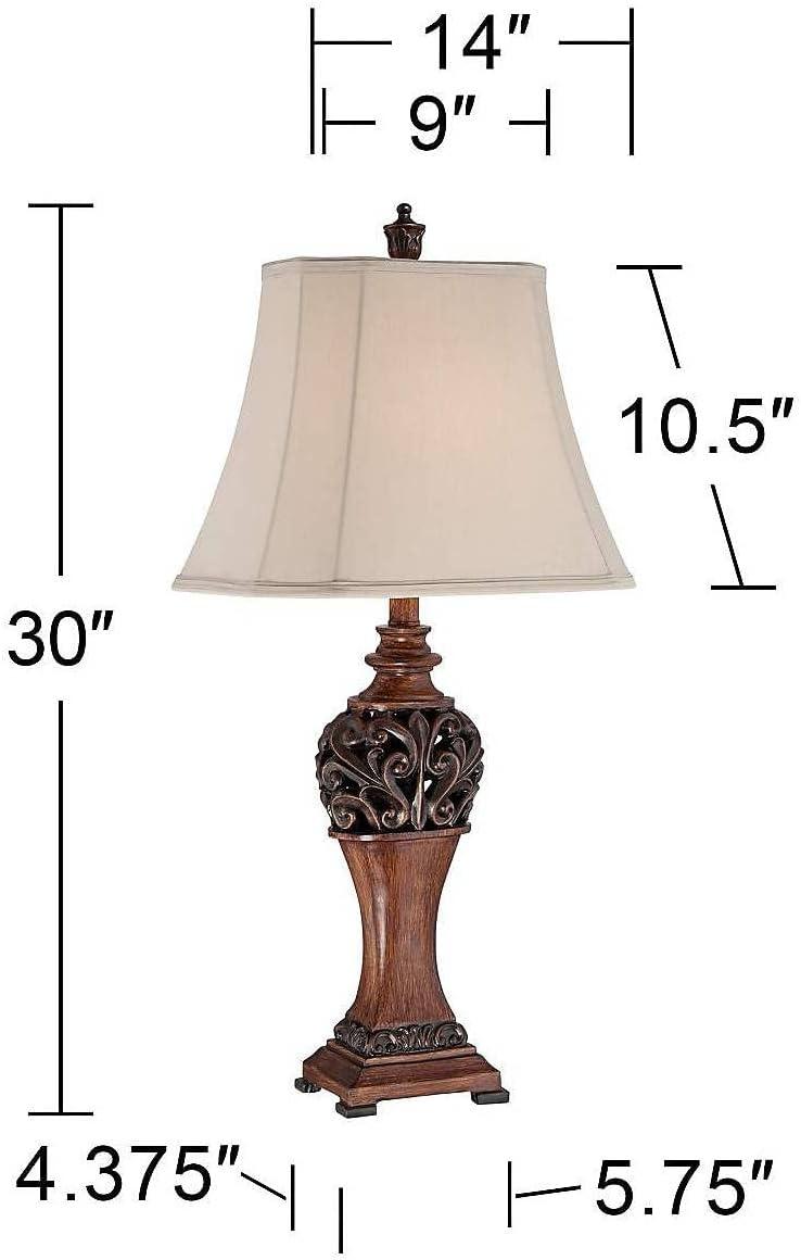 Regency Hill Exeter Traditional Table Lamps 30" Tall Set of 2 Bronze Wood Carved Leaf Cream Rectangular Bell Shade for Bedroom Living Room Bedside