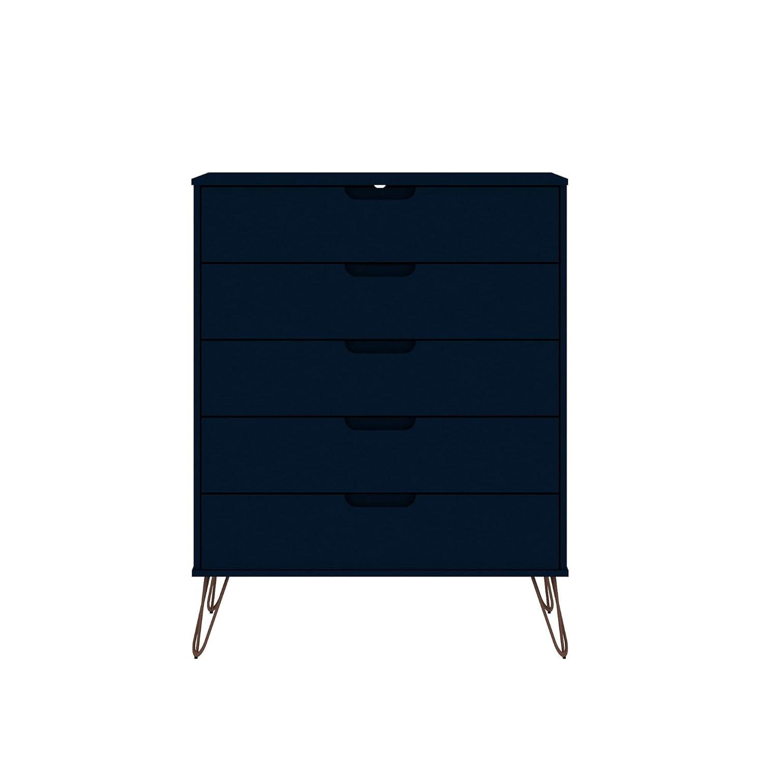 Rockefeller 5 Drawer Dresser and 2 Drawer Nightstand Set - Manhattan Comfort