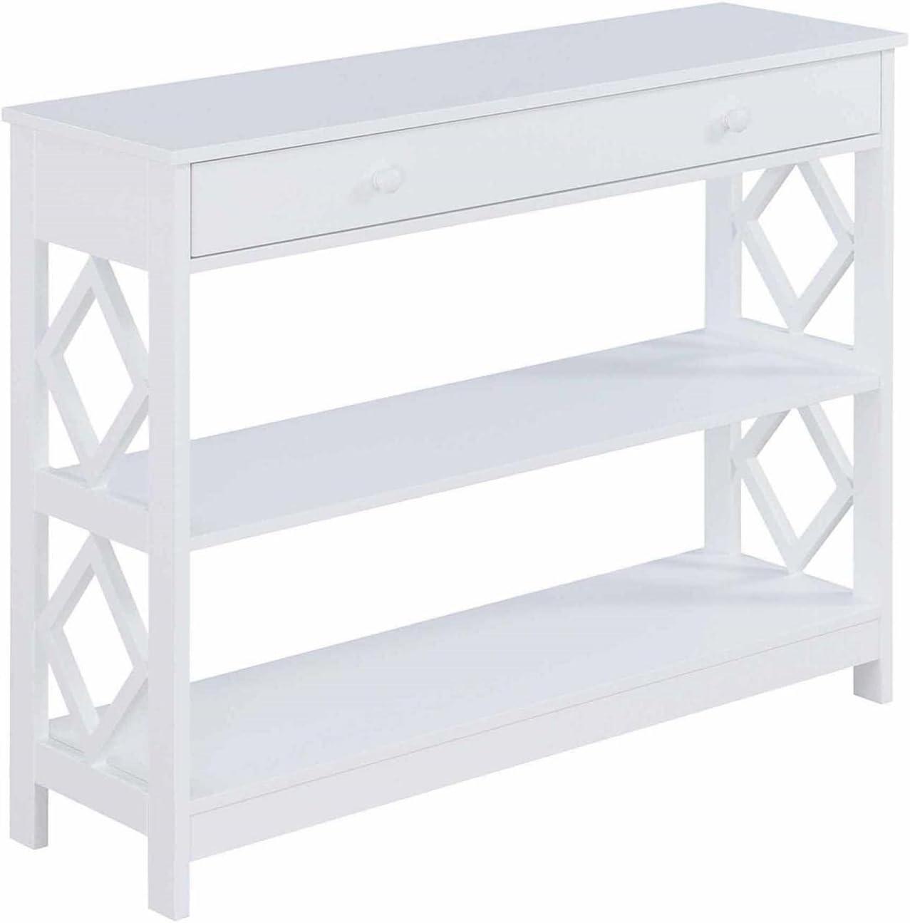 White Diamond Cutout 1-Drawer Console Table with Shelves