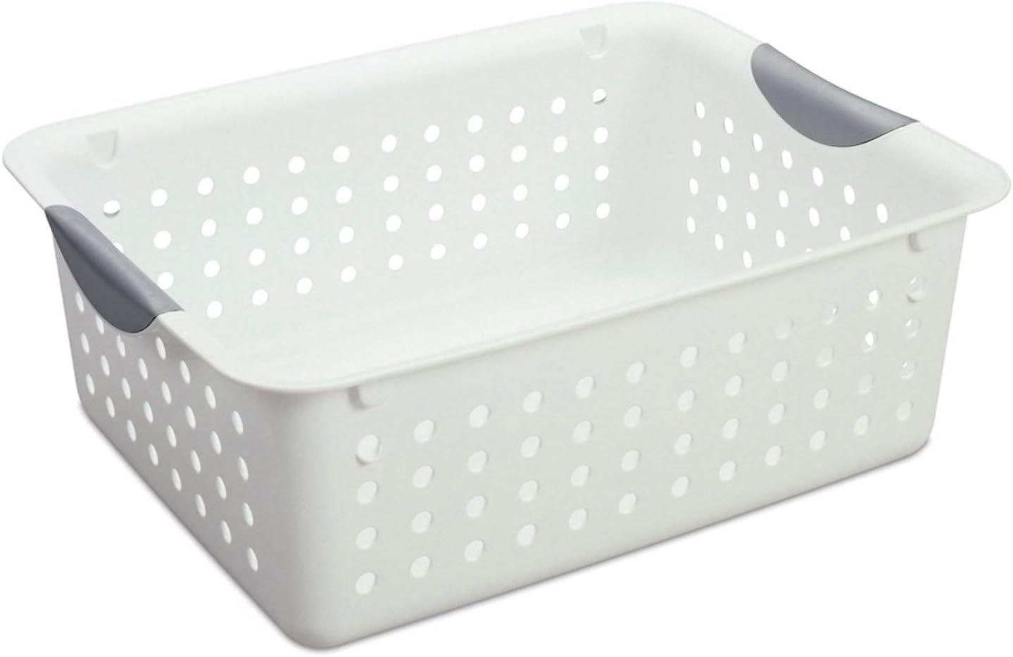 White Rectangular Plastic Storage Basket with Handles