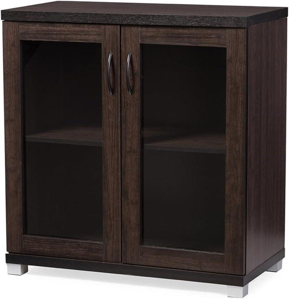 Zentra Modern and Contemporary Sideboard Storage Cabinet with Glass Doors - Dark Brown - Baxton Studio