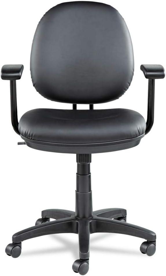 Black Leather Armless Swivel Task Chair with Plastic Base