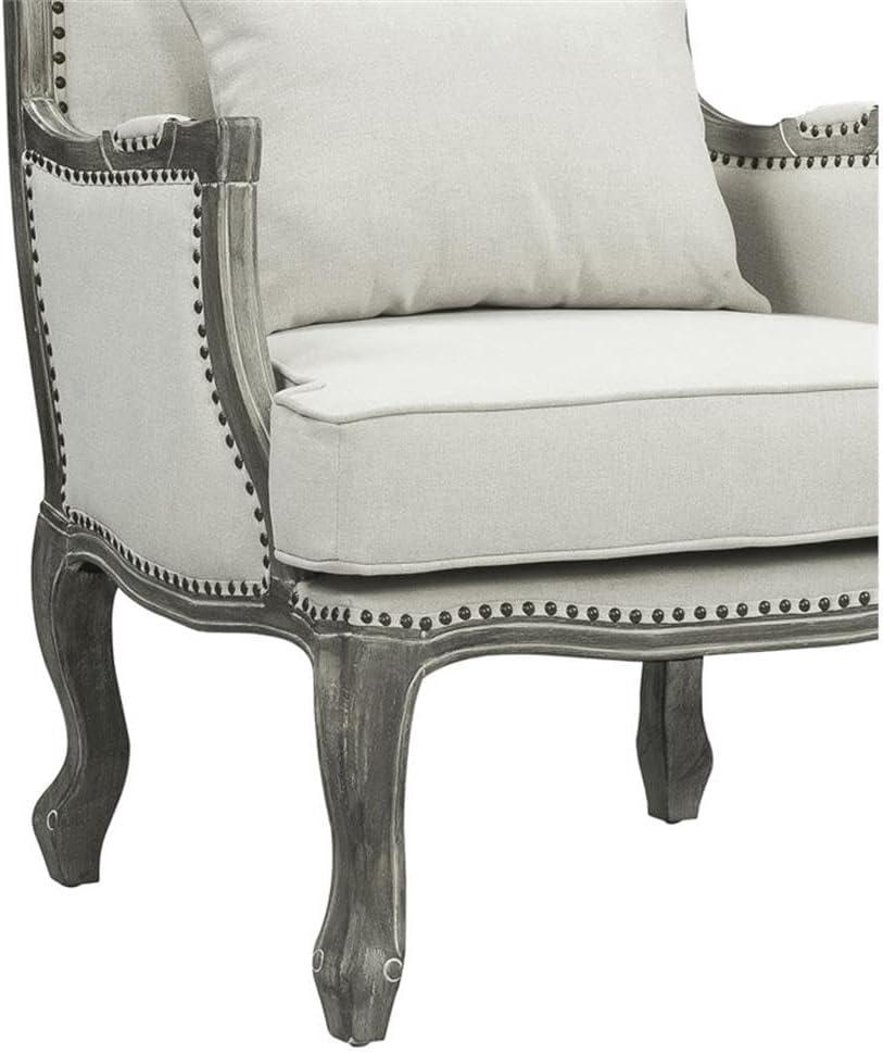 29" Tania Accent Chair Cream Linen Brown Finish - Acme Furniture: French Cabriole, Nailhead Trim, No Assembly Required