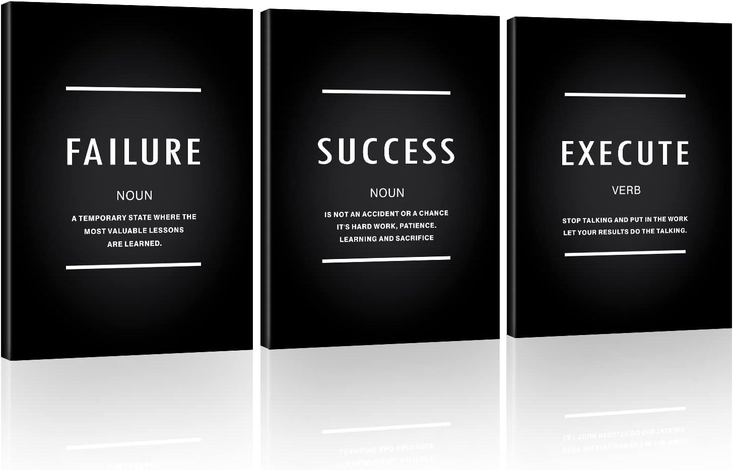 Motivational Office Decor Framed, Inspirational Room Decor Aesthetic Canvas Gallery Wall Art Execute Failure Success Paintings Positive Quotes Affirmation Living Room Bedroom Leadership Gift