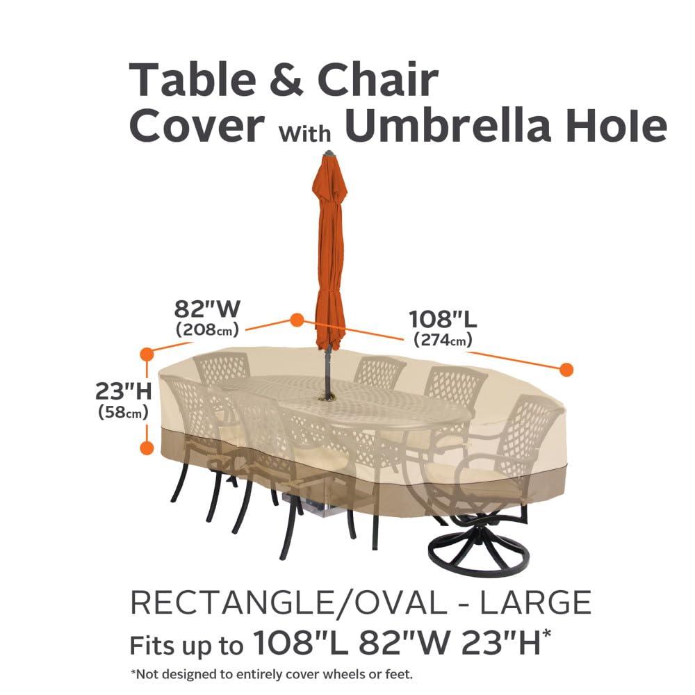 Classic Accessories Veranda Patio Table Cover with Umbrella Hole Pebble/Large/Rectangular/Oval, Outdoor Table Cover