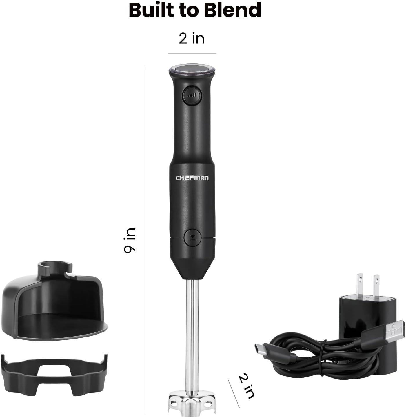 Chefman Cordless Handheld Immersion Blender, Variable Speed, Stainless-Steel Blade, Black