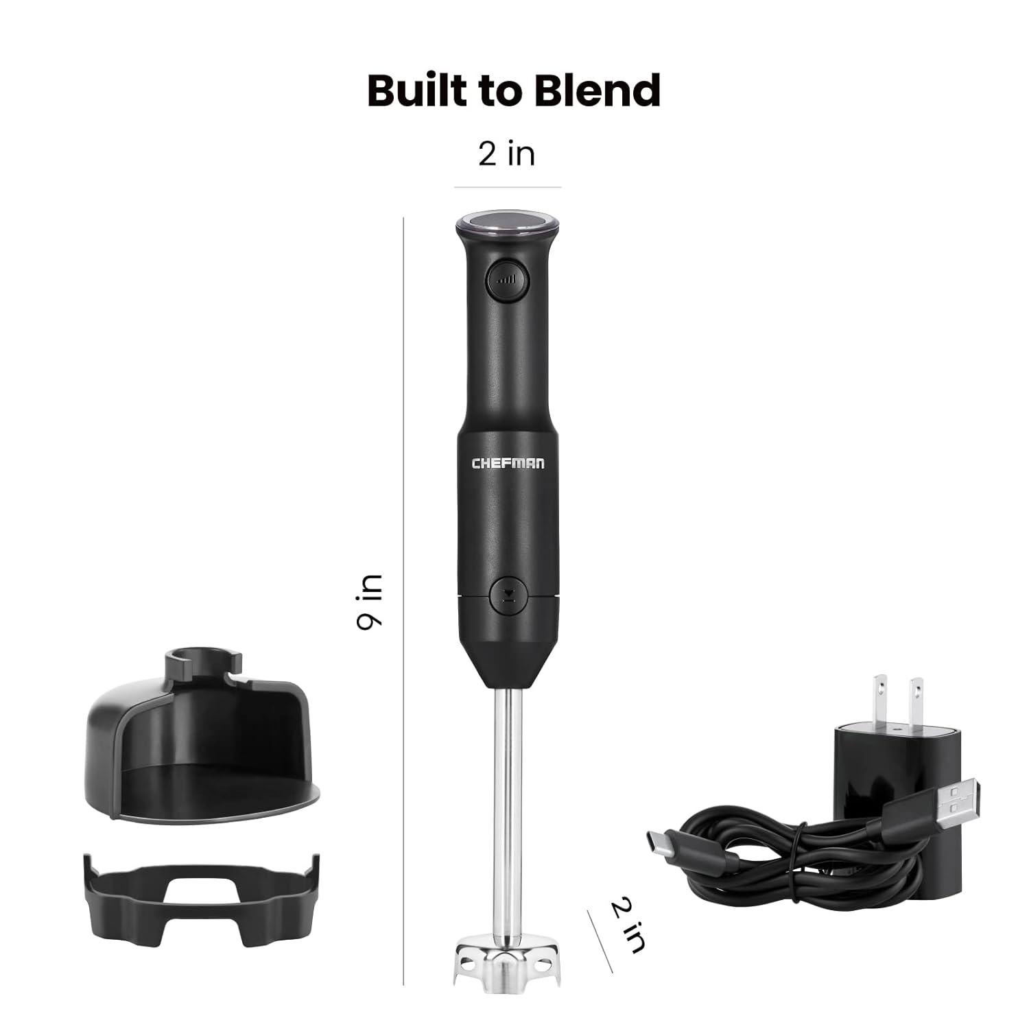 Chefman Cordless Handheld Immersion Blender, Variable Speed, Stainless-Steel Blade, Black