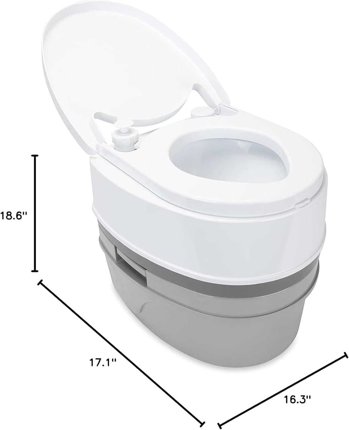 Camco Camping/RVing Premium Travel Toilet | Features a 5.3-Gallon Detachable Holding Tank, Pump Flush Design & Spring-Loaded Latch (41544)