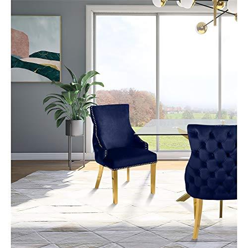 Meridian Furniture Tuft Navy Velvet Dining Chair in Gold Finish (Set of 2)