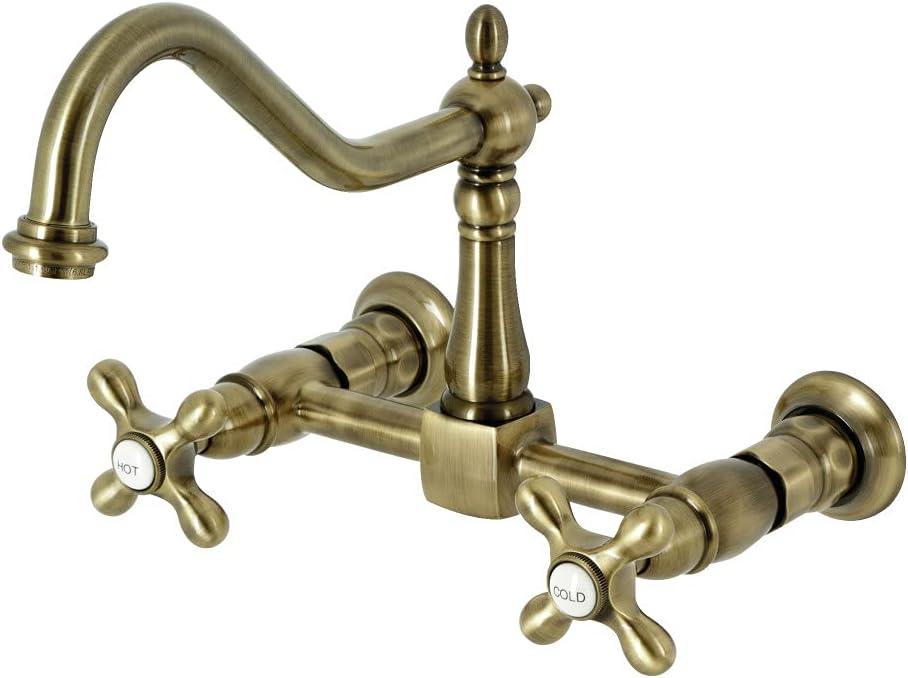 Kingston Brass Heritage Double-Handle 2-Hole Wall-Mount Bridge Kitchen Faucet