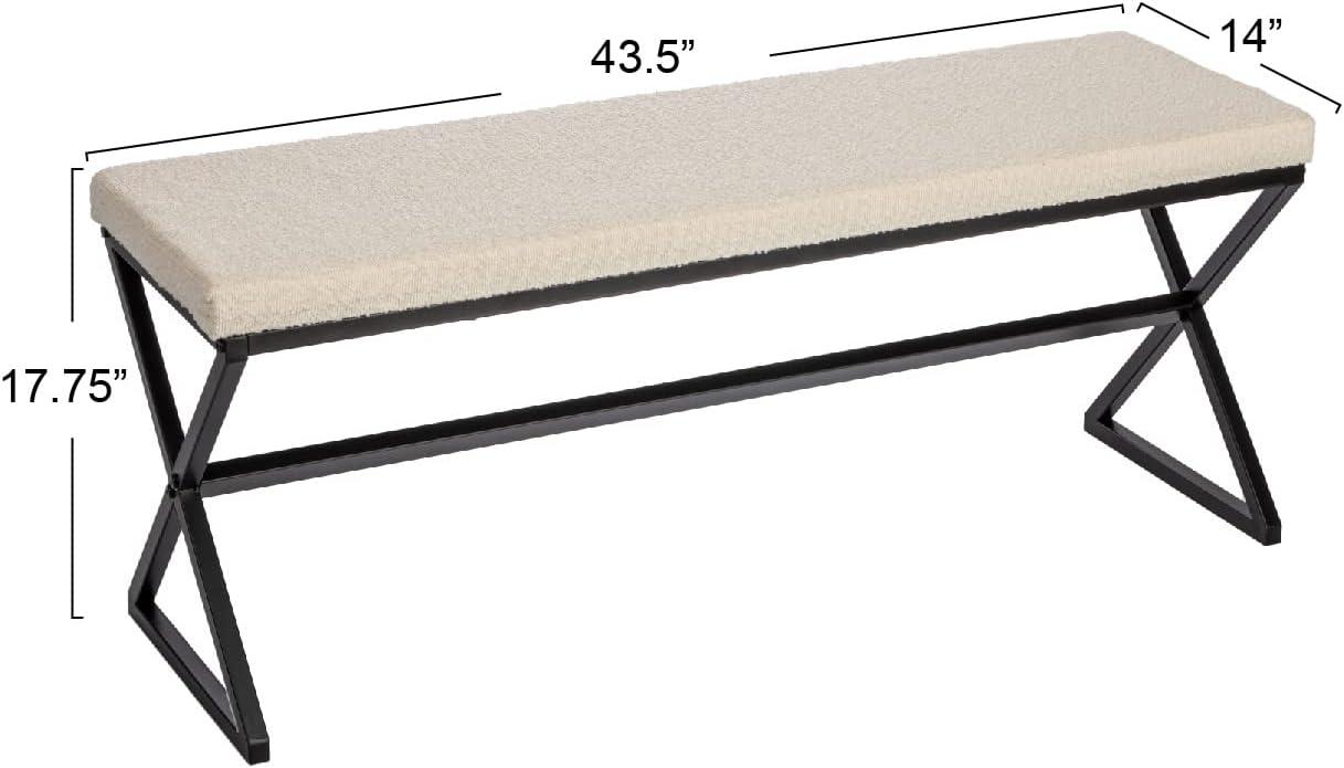 Harper Metal Bench with Boucle Upholstered Cushion, Cream and Black