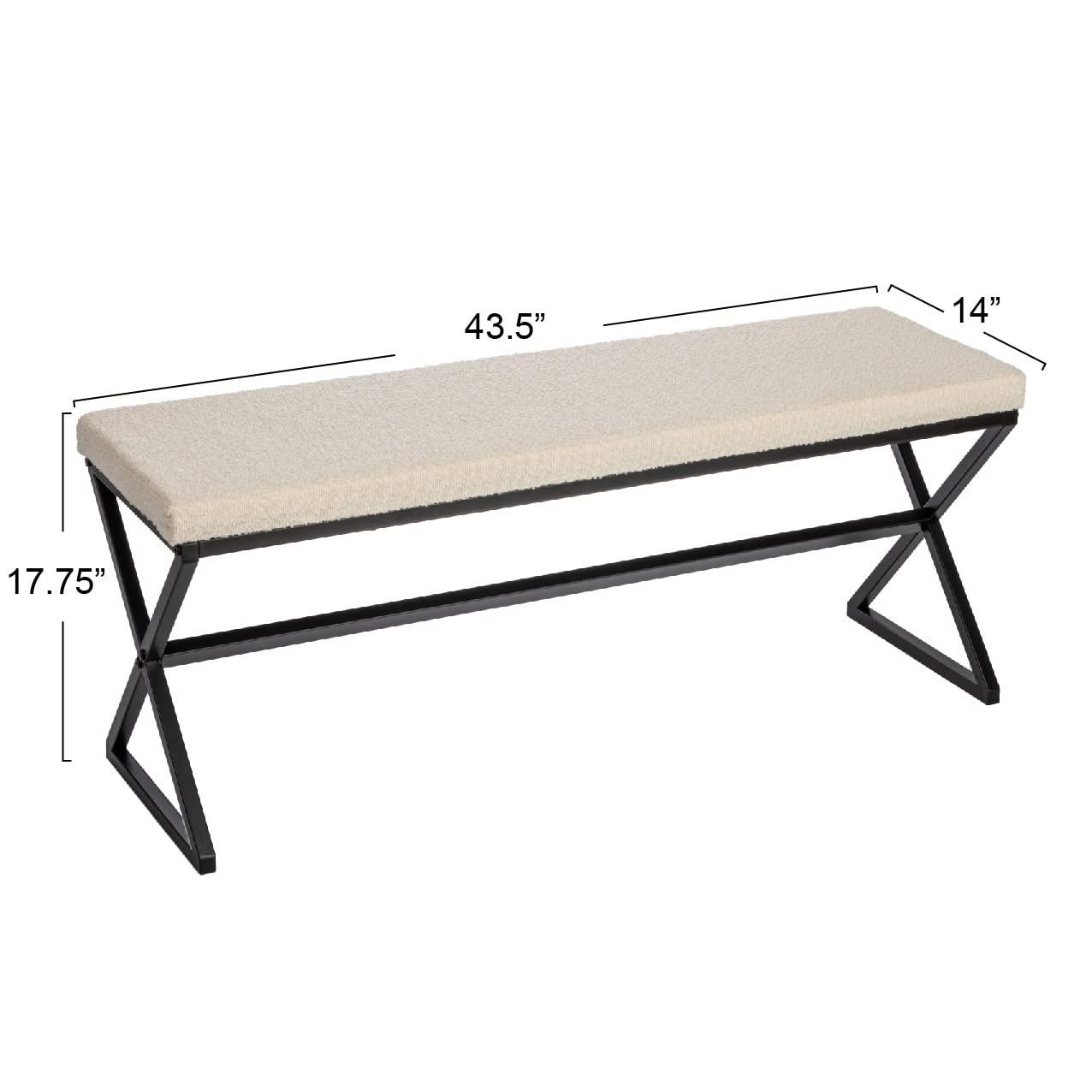 Harper Metal Bench with Boucle Upholstered Cushion, Cream and Black