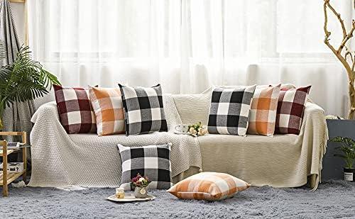 Set of 2 Black and White Plaid Cotton Pillow Covers