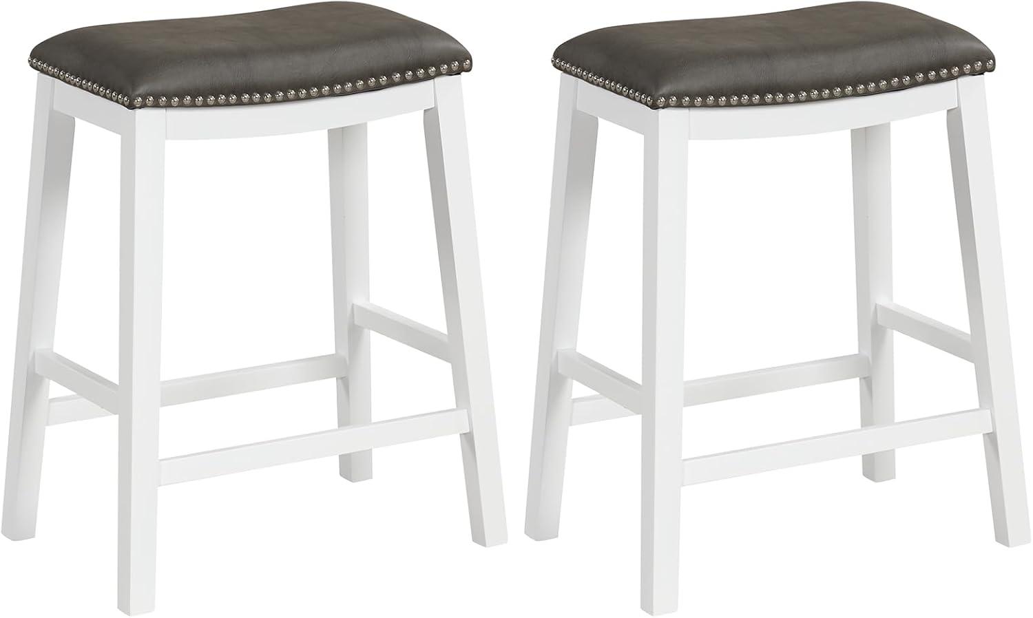 Costway 26-Inch Bar Stool Set of 2 Counter Height Saddle Stools with Upholstered Seat Gray