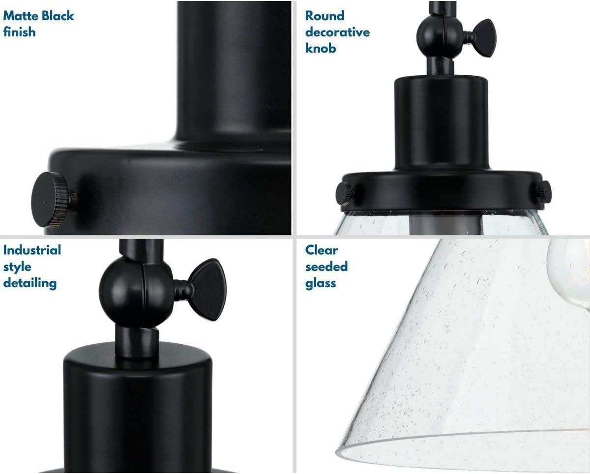 Progress Lighting Hinton 1-Light Industrial Pendant Light, Matte Black, Seeded Glass Shade