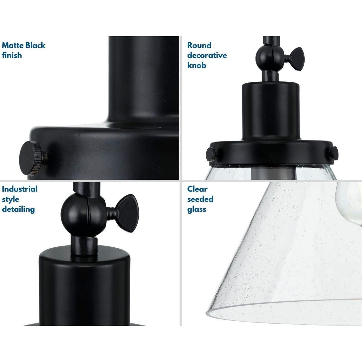 Progress Lighting Hinton 1-Light Industrial Pendant Light, Matte Black, Seeded Glass Shade