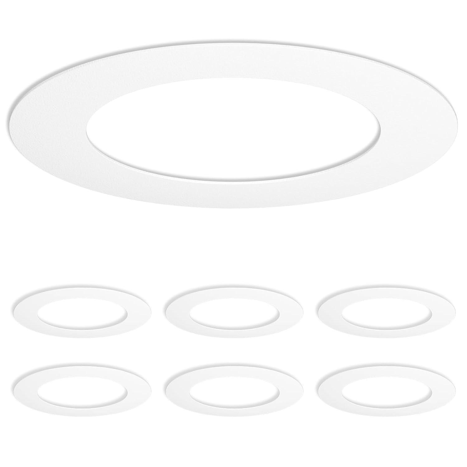 6 Pack Gloss White Goof Trim Ring for 6" Inch Recessed Lighting Trim Can Light Trim for Down Light, Outer Diameter 8 Inches