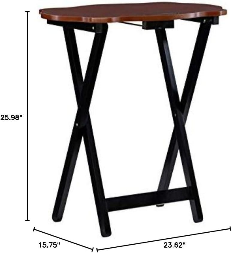 Traditional Five Piece Wood Tray Table Set in Hazelnut and Black, TV Tray, for Bar and Game Room